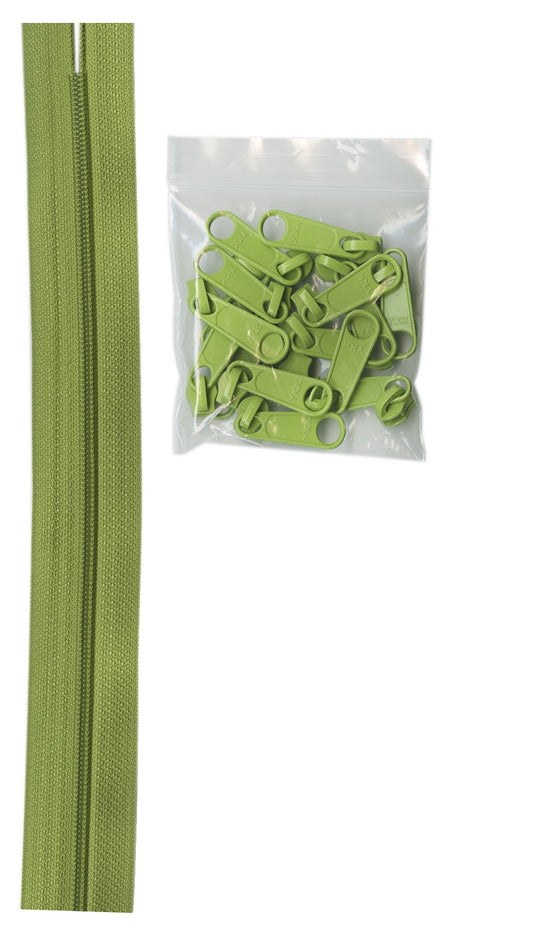 4 Yards Of Apple Green Zipper Tape With 16 Color-Coordinated Extra Large Pulls From Byannie