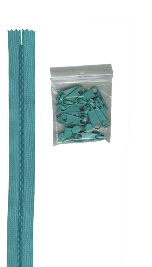 4 Yards Of Turquoise Zipper Tape With 16 Color-Coordinated Extra Large Pulls From Byannie