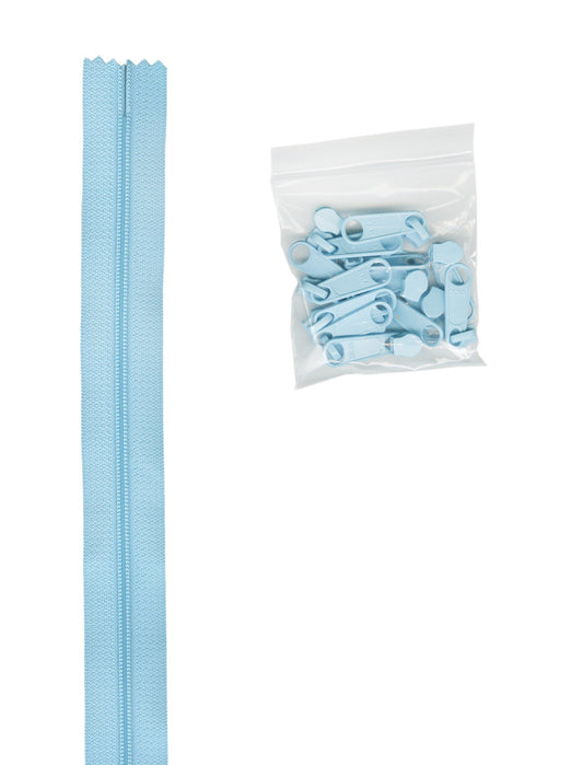 4 Yards Of Robin'S Egg Zipper Tape With 16 Color-Coordinated Extra Large Pulls From Byannie