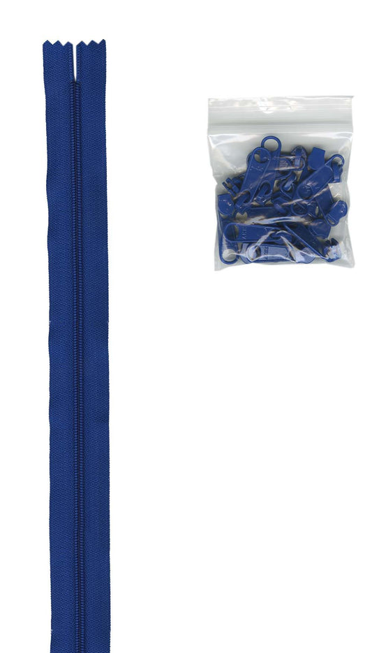 4 Yards Of Blastoff Blue Zipper Tape With 16 Color-Coordinated Extra Large Pulls From Byannie