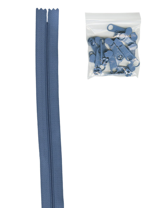 4 Yards Of Country Blue Zipper Tape With 16 Color-Coordinated Extra Large Pulls From Byannie