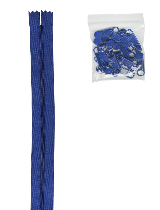 4 Yards Of Cobalt Zipper Tape With 16 Color-Coordinated Extra Large Pulls From Byannie