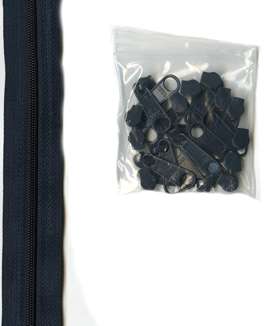4 Yards Of Navy Zipper Tape With 16 Color-Coordinated Extra Large Pulls From Byannie