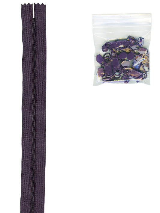 4 Yards Of Eggplant Zipper Tape With 16 Color-Coordinated Extra Large Pulls From Byannie