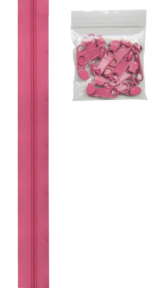 4 Yards Of Raspberry Zipper Tape With 16 Color-Coordinated Extra Large Pulls From Byannie
