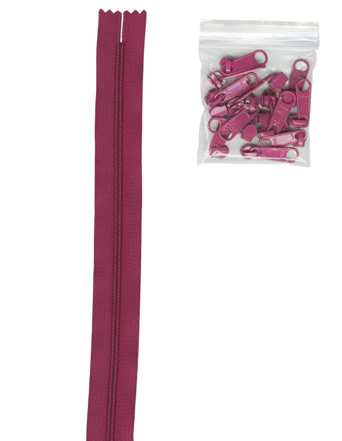 4 Yards Of Wild Plum Zipper Tape With 16 Color-Coordinated Extra Large Pulls From Byannie
