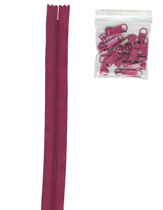 4 Yards Of Wild Plum Zipper Tape With 16 Color-Coordinated Extra Large Pulls From Byannie