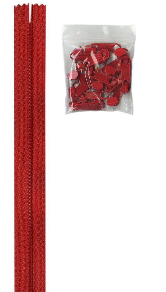 4 Yards Of Atom Red Zipper Tape With 16 Color-Coordinated Extra Large Pulls From Byannie
