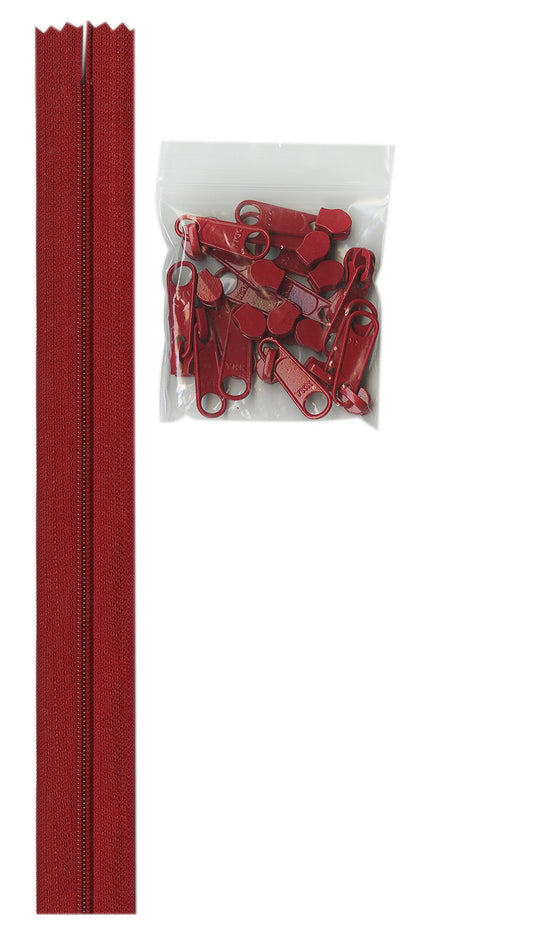 4 Yards Of Hot Red Zipper Tape With 16 Color-Coordinated Extra Large Pulls From Byannie