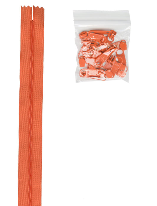 4 Yards Of Pumpkin Zipper Tape With 16 Color-Coordinated Extra Large Pulls From Byannie