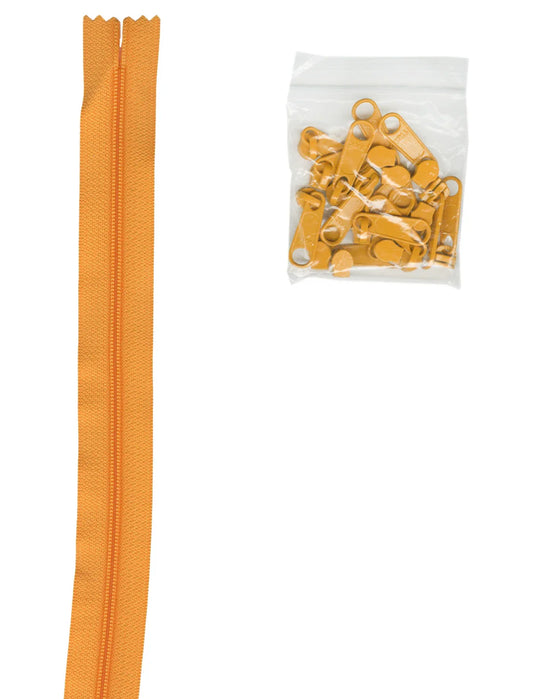 4 Yards of PAPAYA Zipper Tape with 16 color-coordinated extra-large pulls from ByAnnie