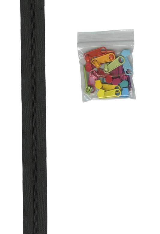 4 Yards Of Black Zipper Tape With 16 Multi Colored Extra Large Pulls From Byannie