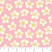 White Flowers on Pink from the Florescence Collection from Figo Fabrics - 100% Cotton