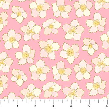 White Flowers on Pink from the Florescence Collection from Figo Fabrics - 100% Cotton