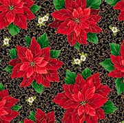Poinsettia and Scroll in Black from the Poinsettia Symphony Collection from QT Fabrics - 100% Cotton