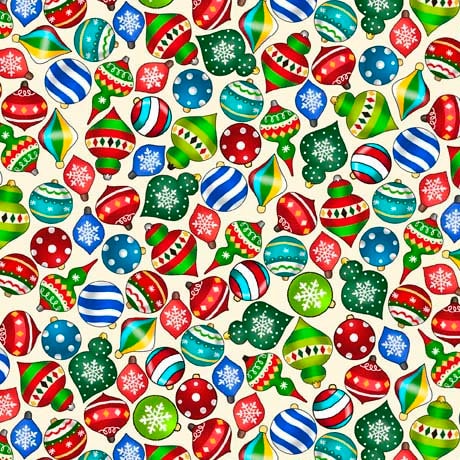 Ornaments in Vanilla from the Christmas Favorites Collection by ©EunYoung for QT Fabrics - 100% Cotton