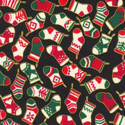 Metallic Christmas Stockings in Black from Holiday Charms Christmas Collection for Robert Kaufman Fabric - 100% High Quality Cotton