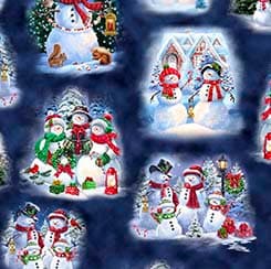 Snowman Vignettes in Navy from the Snowman Holiday Collection by ©Gina Jane Lee for QT Fabrics - 100% Cotton