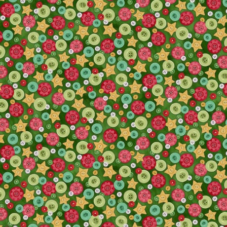 Buttons in Green from Happiness is Homemade Collection by QT Fabrics - 100% Cotton Fabric