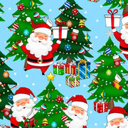 Santas and Christmas Trees in Blue from the Christmas Favorites Collection by ©EunYoung for QT Fabrics - 100% Cotton