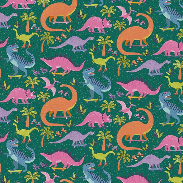 Jurassic Joyrides - Dark Green from the Jurassic Joyful Collection by Paintbrush Studios - 100% Cotton