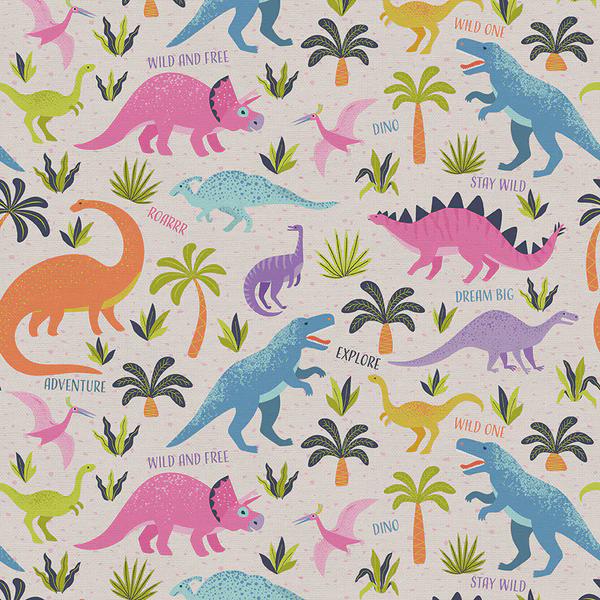 Jurassic Joyrides - pink Dinosaur Land from the Jurassic Joyful Collection by Paintbrush Studios - 100% Cotton