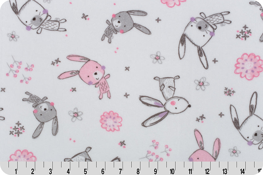 Minky - Bunny Hop Digital Cuddle Blush From Shannon Fabrics - 60" Wide