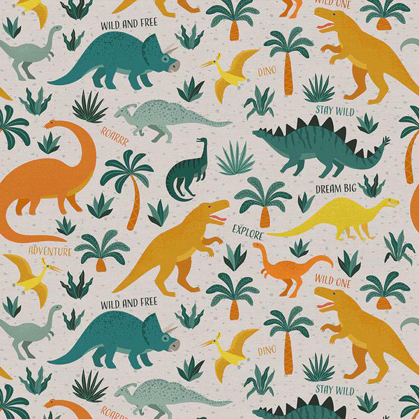 Jurassic Joyrides - Blue Dinosaur Land from the Jurassic Joyful Collection by Paintbrush Studios - 100% Cotton