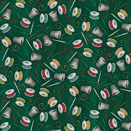 Thimbles in Green from Happiness is Homemade Collection by QT Fabrics - 100% Cotton Fabric