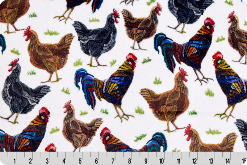 Minky - Cluck Cluck Digital Cuddle Multi From Shannon Fabrics - 60" Wide