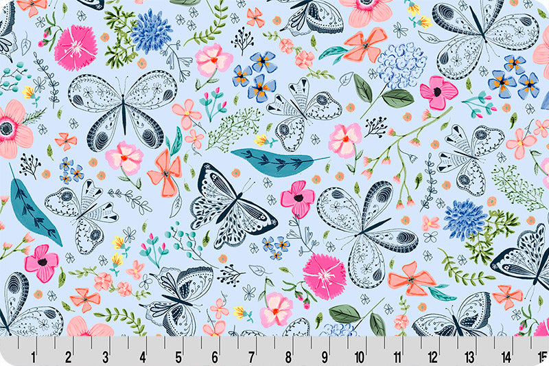 Minky - EVERBLOOM in Dusty Blue Digital Cuddle Snow From Shannon Fabrics - 60" Wide