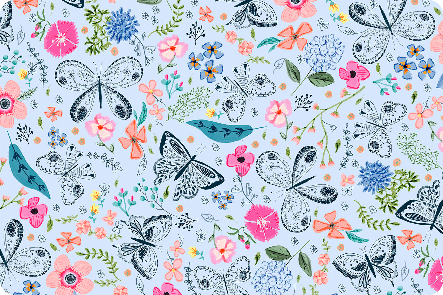 Minky - EVERBLOOM in Dusty Blue Digital Cuddle Snow From Shannon Fabrics - 60" Wide
