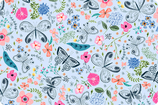 Minky - EVERBLOOM in Dusty Blue Digital Cuddle Snow From Shannon Fabric