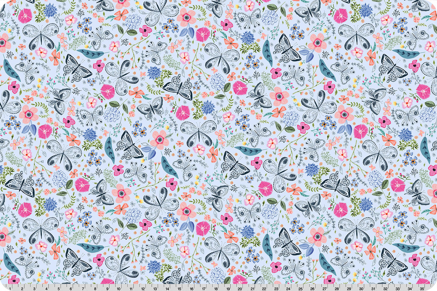 Minky - EVERBLOOM in Dusty Blue Digital Cuddle Snow From Shannon Fabric