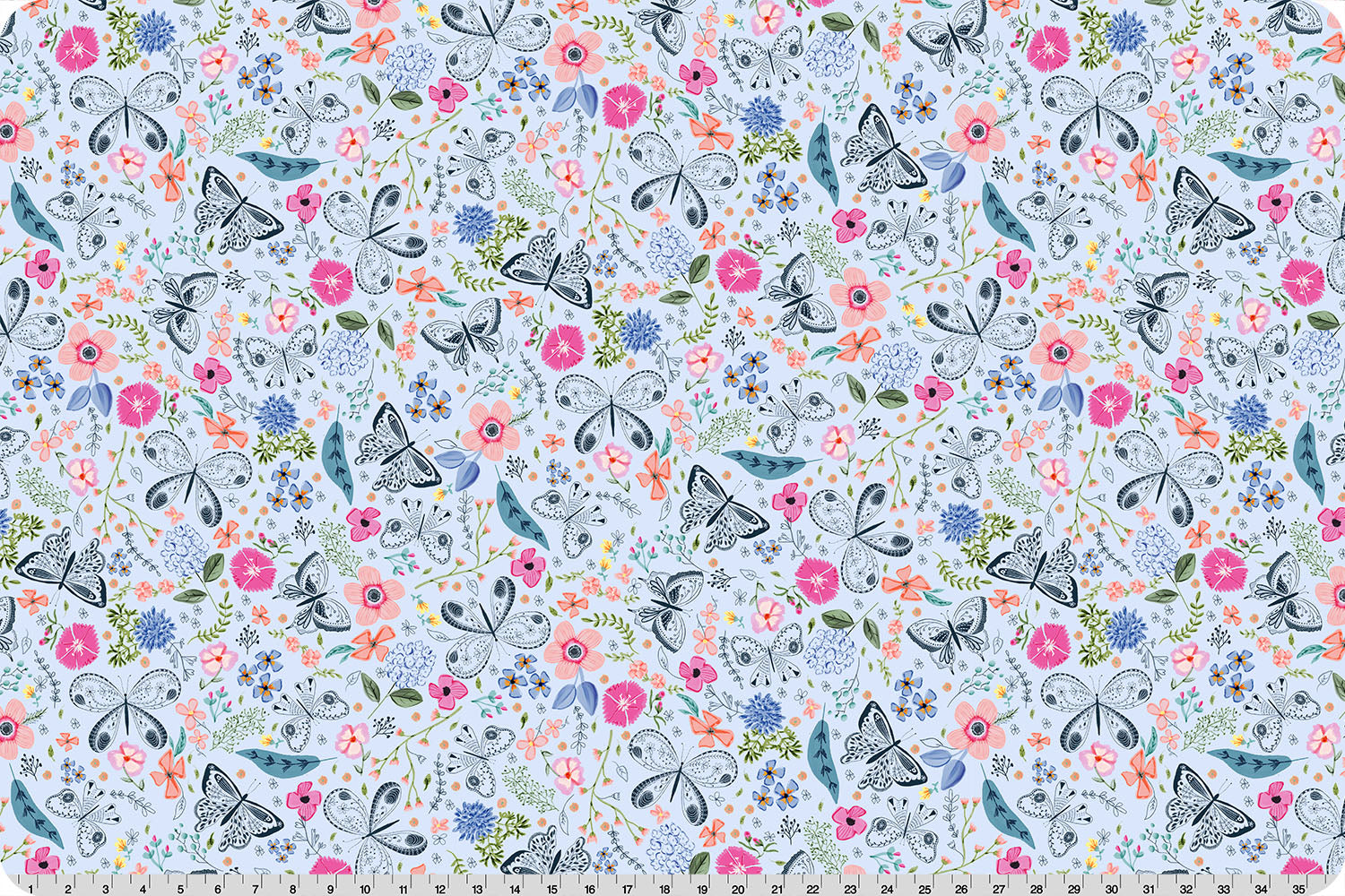 Minky - EVERBLOOM in Dusty Blue Digital Cuddle Snow From Shannon Fabrics - 60" Wide