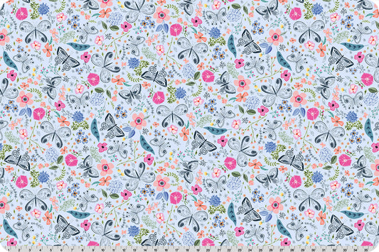 Minky - EVERBLOOM in Dusty Blue Digital Cuddle Snow From Shannon Fabric