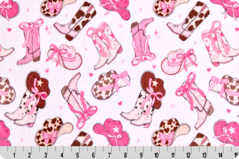 Minky - Fancy Boots Digital Cuddle Hot Pink From Shannon Fabrics - 60" Wide