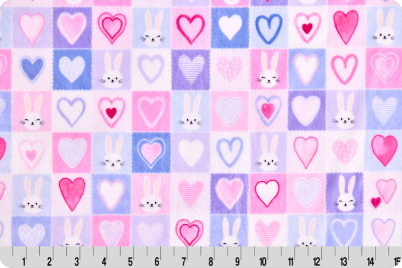 Minky - DISCONTINUED- Hoppy Hearts Digital Cuddle Hot Pink From Shannon Fabrics - 60" Wide