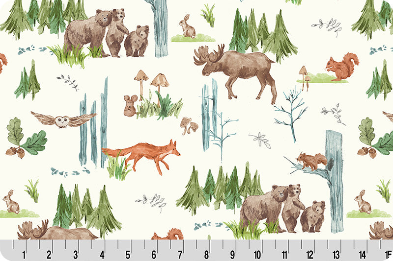 Minky - Lil Pine Pals Digital Cuddle Natural From Shannon Fabrics - 60" Wide