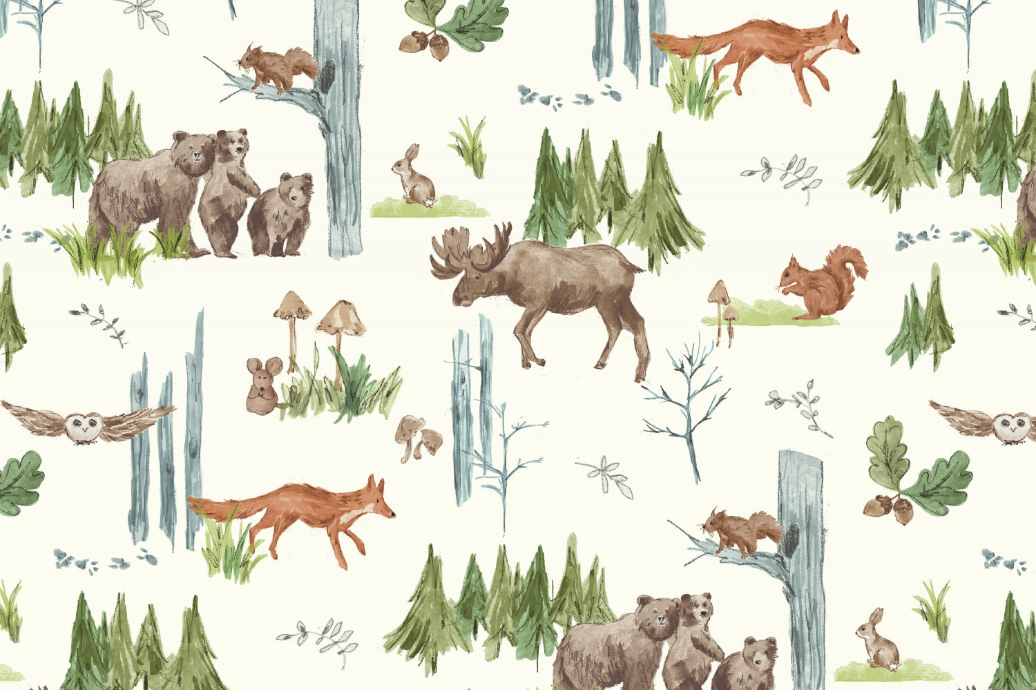 Minky - Lil Pine Pals Digital Cuddle Natural From Shannon Fabrics - 60" Wide