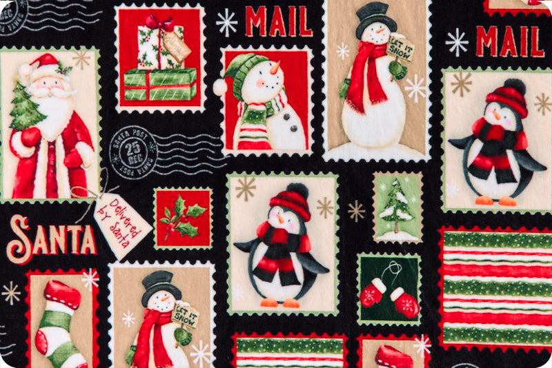 Minky - Merry Mail Digital Cuddle Black From Shannon Fabrics - 60" Wide