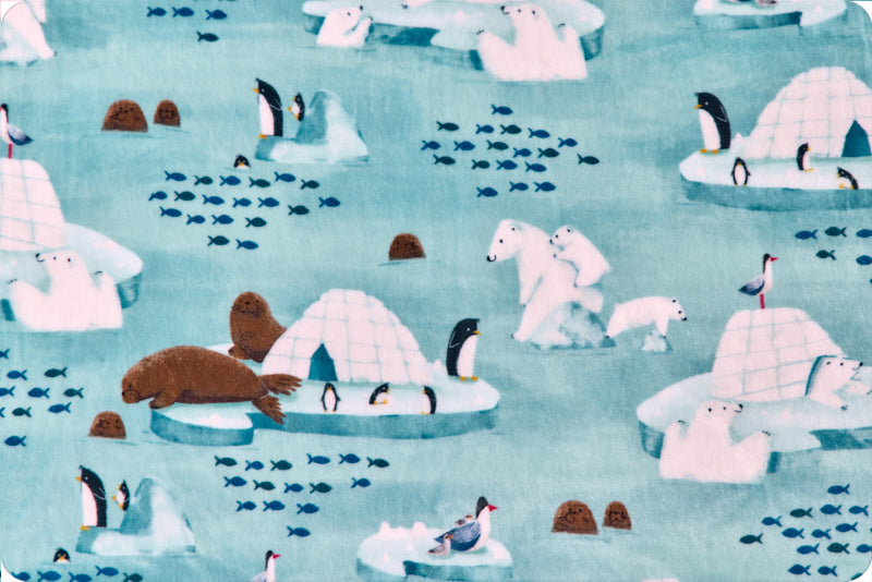 Minky - Polar Pals Digital Cuddle Aqua Sea From Shannon Fabrics - 60" Wide