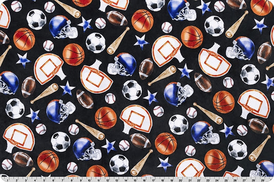 Minky - Sports Digital Cuddle Black From Shannon Fabrics