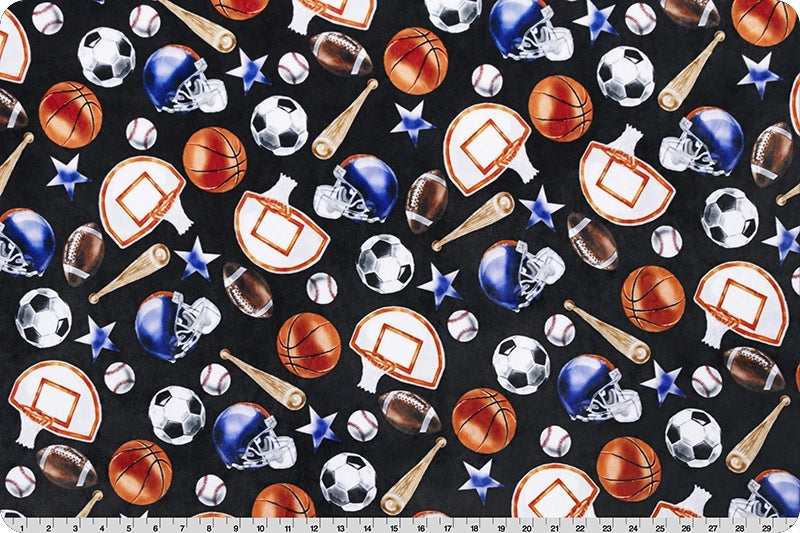 Minky - Sports Digital Cuddle Black From Shannon Fabrics - 60" Wide