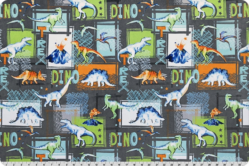 Minky - T-Rex Digital Cuddle Graphite From Shannon Fabrics - 60" Wide