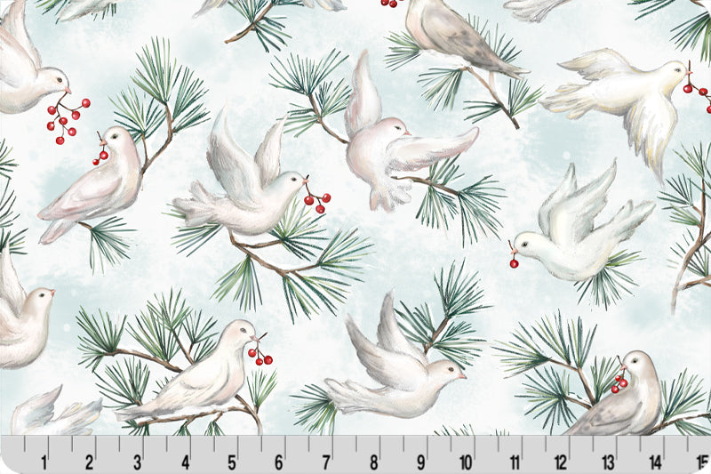 Minky - White Doves Digital Cuddle Saltwater From Shannon Fabrics - 60" Wide