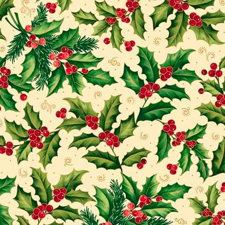 Holly Berries in Cream from the Poinsettia Symphony Collection from QT Fabrics - 100% Cotton