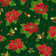 Spaced Poinsettias in Green & Red from Lavish Poinsettias Collection by QT Fabrics - 100% Cotton Fabric