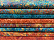 Island Batik from the Starry Seas Collection by Lumin BUNDLE SET in Teal & Orange- 8 Fabrics Total- 100% High Quality Quilt Shop Cotton