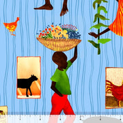 Scenic Toss Africa Daily Life in Blue from Joyful Days Collection by Julia Cairns for QT Fabrics - 100% Cotton - You Choose the Cut